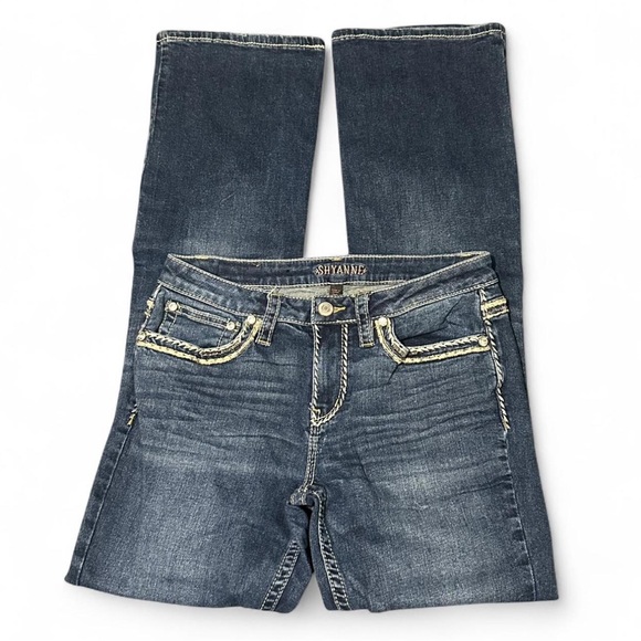 Shyanne Dark Blue Boot Cut Jeans with Stitching - Picture 5 of 8